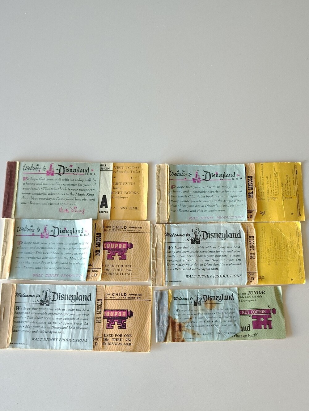 Vintage Disneyland Ticket Booklet Pages - Blue, Yellow, Tan
